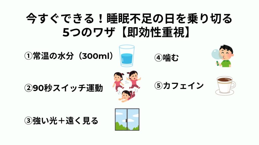 今すぐできる！睡眠不足の日を乗り切る5つのワザ【即効性重視】