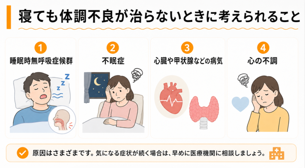 寝ても体調不良が治らないときに考えられること