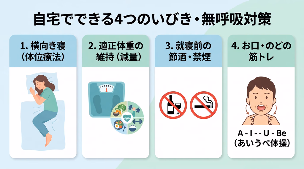 今すぐ自宅でできるいびき・無呼吸対策4選