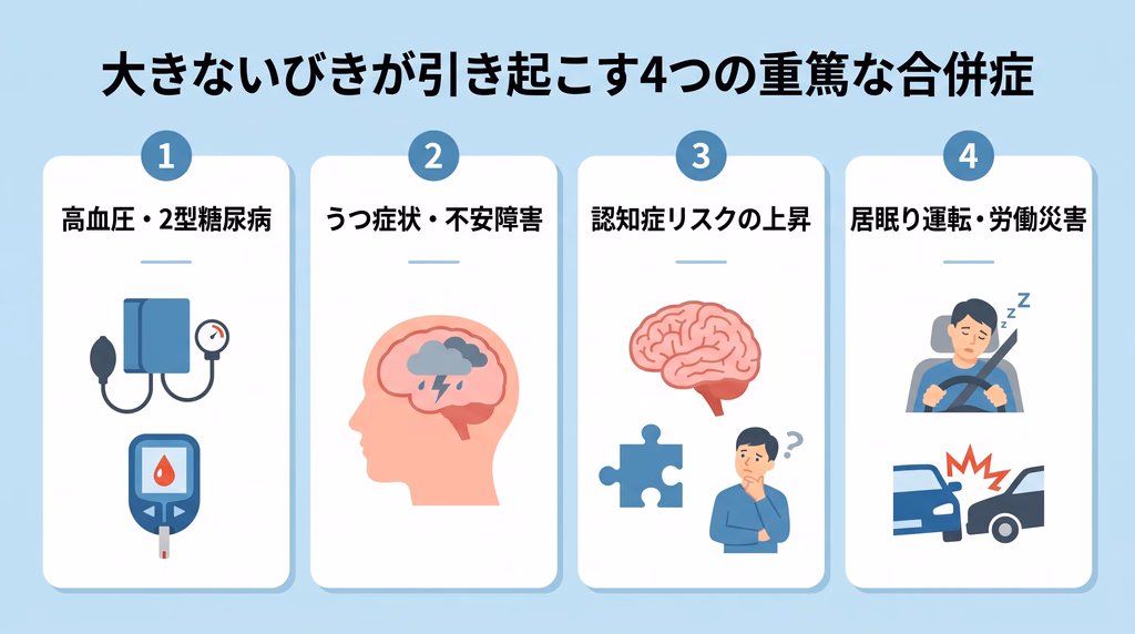 大きないびきが誘発する4つの重篤な合併症